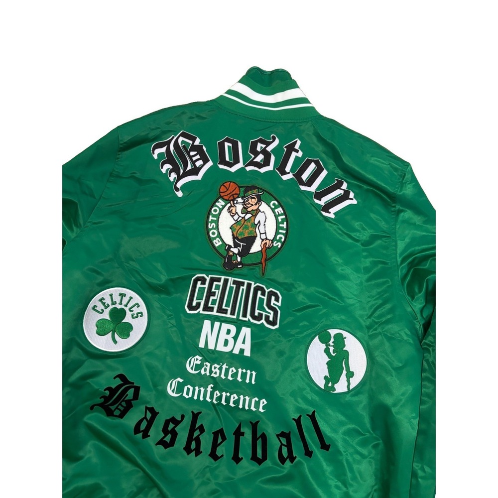 Boston Celtics Satin Bomber Jacket Mens  Size XL Pro Standard Green Bomber Snap